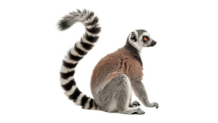 Exotic wild lemur sitting and looking forward attentively isolated on transparent background © novasel-png