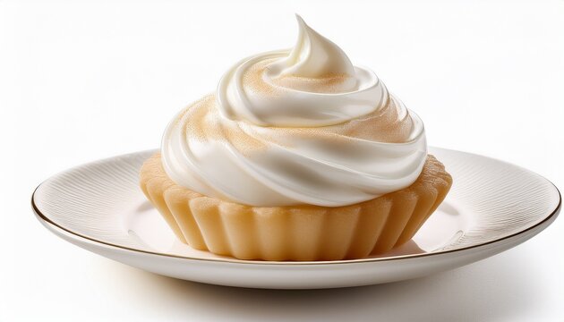 white whipped cream dollop with a sweet swirl topping dessert isolated on white background