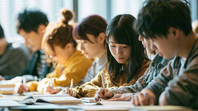 教室で真剣に勉強する学生たち
