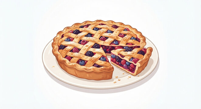 Delicious Homemade Mixed Berry Pie with Lattice Crust on a Plate