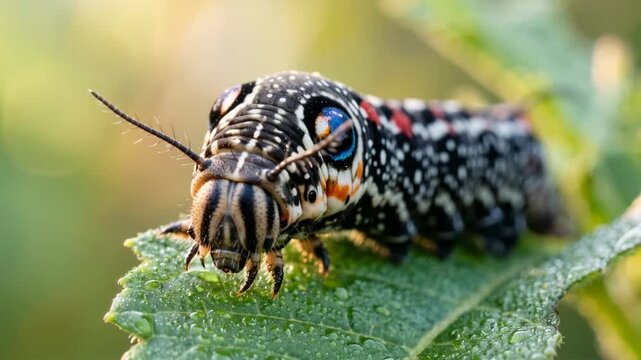 cosmic caterpillar eudocima phalonia on branch in tropical rainforest australia close up video