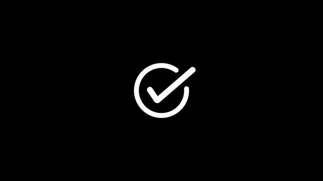 white check mark animation. Yes tick. Correct check mark symbol. Yes sign. Correct vote icon on black background. Animated green tick concept.