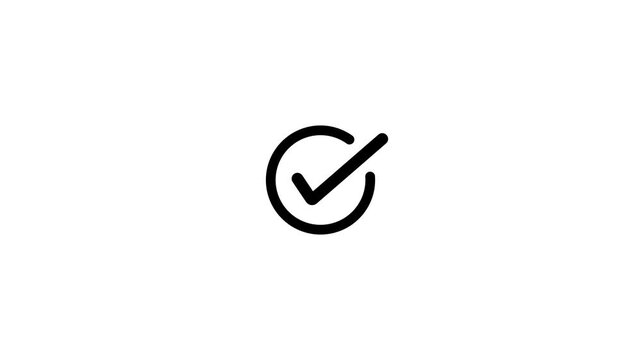 black check mark animation. Yes tick. Correct check mark symbol. Yes sign. Correct vote icon on white background. Animated green tick concept.