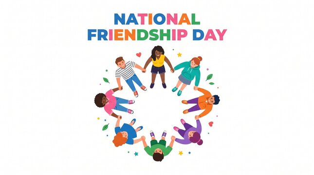 Diverse group of happy friends holding hands in a circle