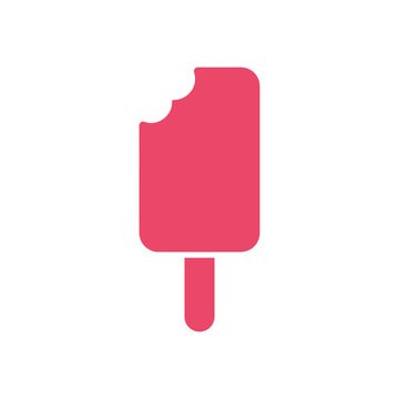 Pink popsicle with bite mark vector icon representing sweet summer dessert and frozen treat