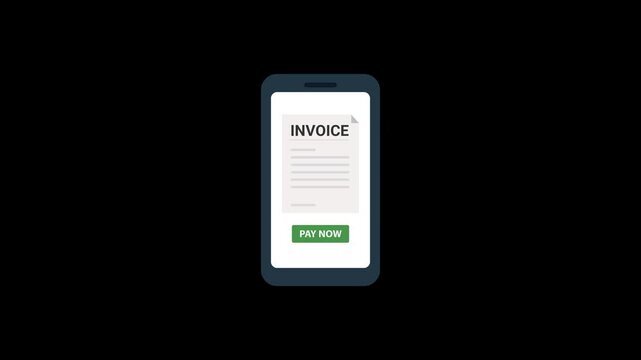 incoming message animation then displays invoice document on mobile screen