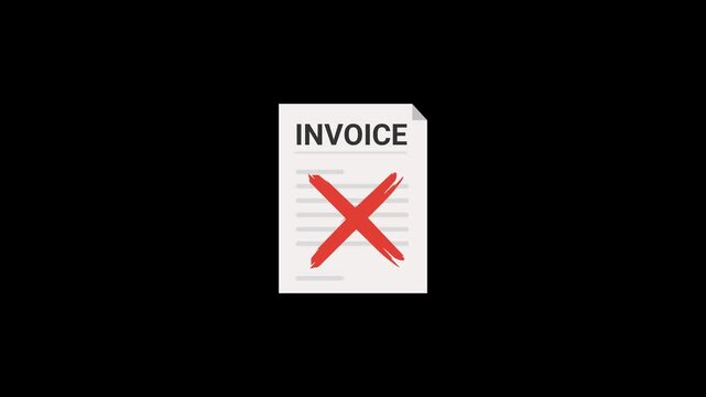 animation of a document that says invoice rejected with a red cross