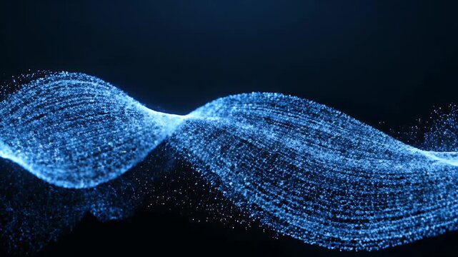 A streak of luminous blue particles moves across a dark background.