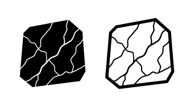 Cracked Gemstone Icon Set: Solid and Outline