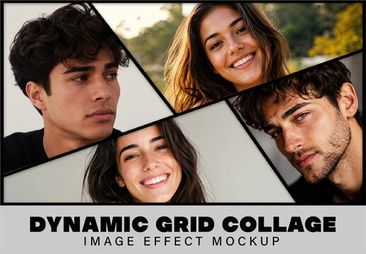 Dynamic Grid Collage Image Effect Mockup