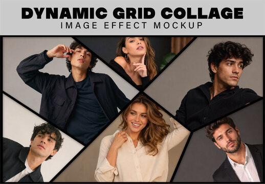 Dynamic Grid Collage Image Effect Mockup