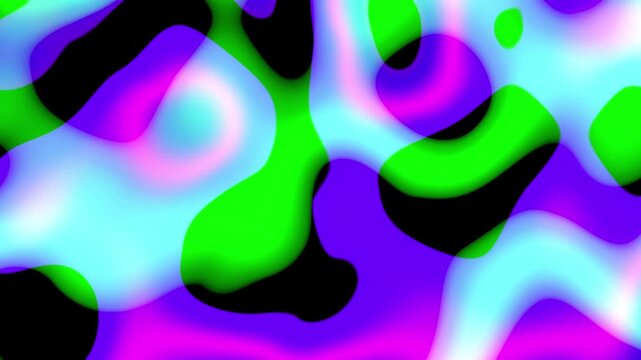Abstract blue green and purple wavy liquid lines forming a psychedelic marble pattern loop on black background