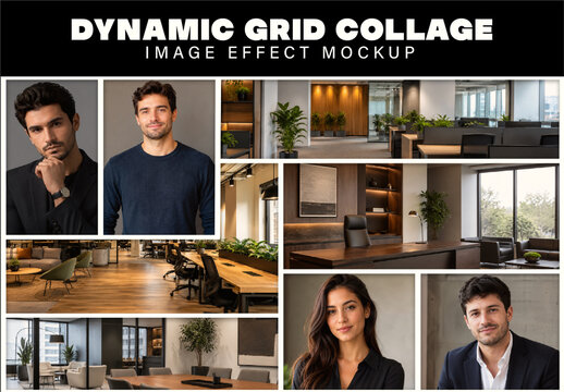 Dynamic Grid Collage Image Effect Mockup