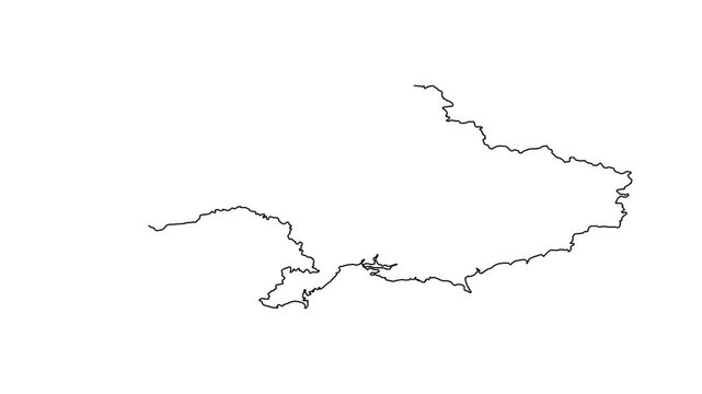 Animation of ukraine map outline being drawn continuously on white background motion clip.