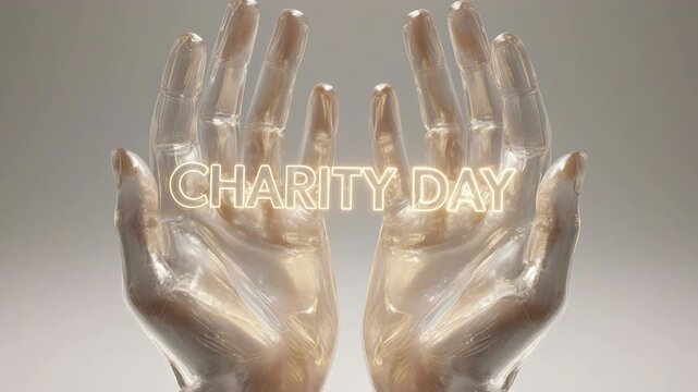Charity Day animation with glowing text and supportive cupped hands