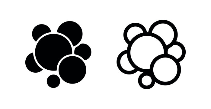 Abstract circular elements, bubble or cell group icon, black and white vector illustration.