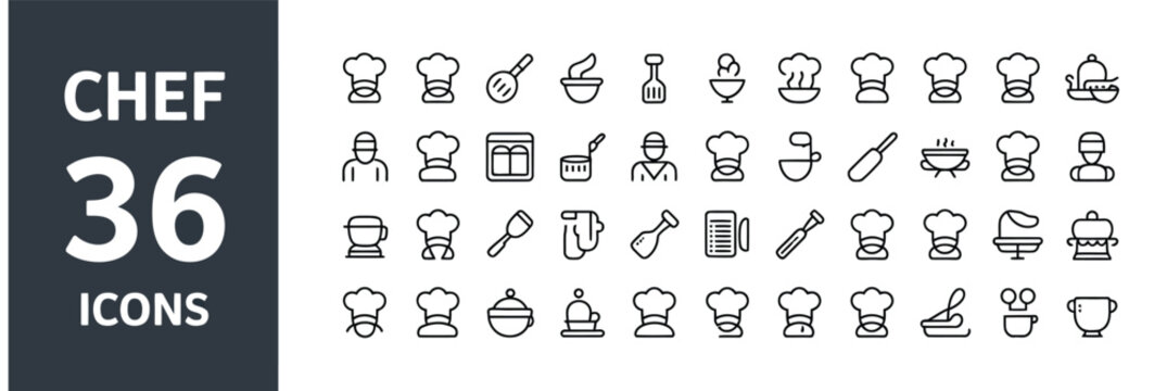 Chefs and cooking on white background  chef icons