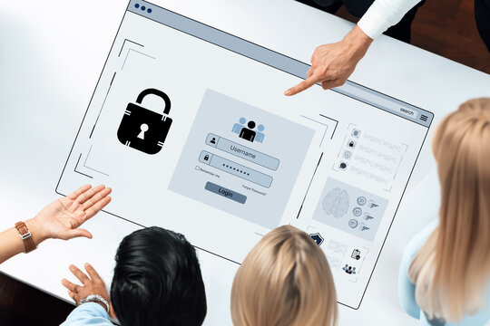 Concept of cybersecurity and data privacy. A secure login interface requires user authentication with a private password to protect personal account information and prevent fraud. Fermion