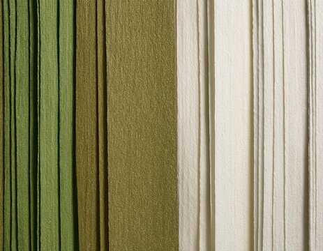 vertical stripes of textured rice husk paper in olive beige and white