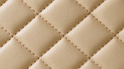 Obraz premium Beige quilted leather texture background with stitched diamond pattern