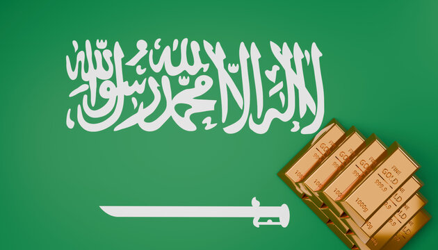 Saudi Arabia Flag with Gold Bars