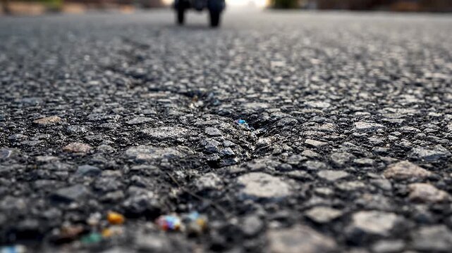 Macro texture of rough black asphalt road pavement.