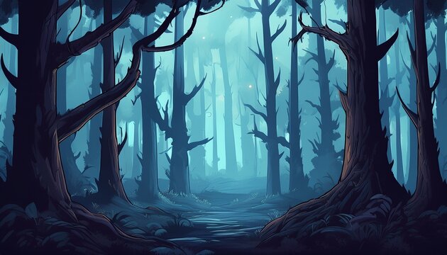 gloom filled forest landscape with toon animation effect