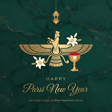 Parsi New Year Emerald Gold Greeting Card