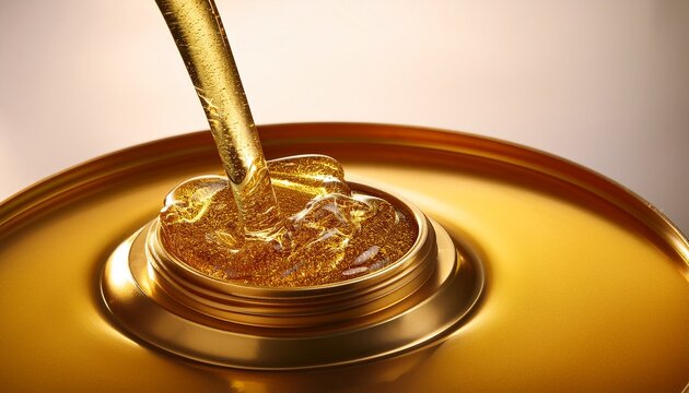 golden viscous liquid flowing into container