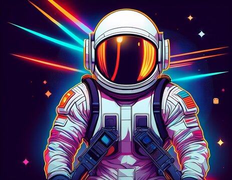 astronaut with laser gun sci fi space exploration geometric design