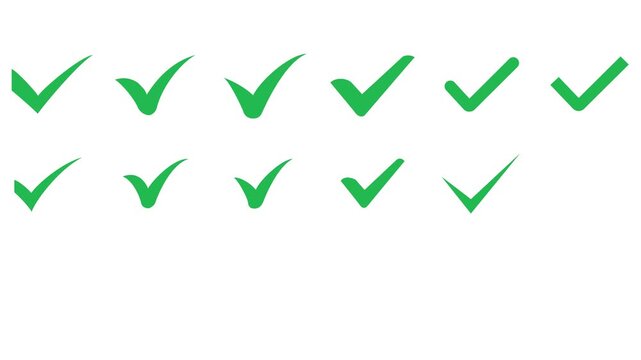 Green check mark icon set, hand-drawn checkmark illustration, approval check icon isolated on transparent green check mark symbols. animated video.