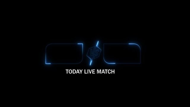 Versus Comparison Screen Template with Neon Glowing Frames and VS Symbol on Black Background, team x v team y. today live neon toolbox animated.
