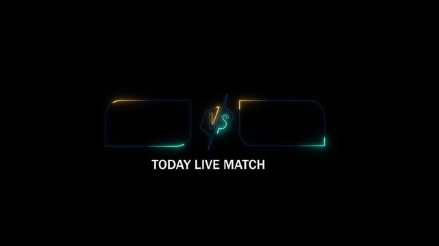 Versus Comparison Screen Template with Neon Glowing Frames and VS Symbol on Black Background, team x v team y. today live neon toolbox animated.