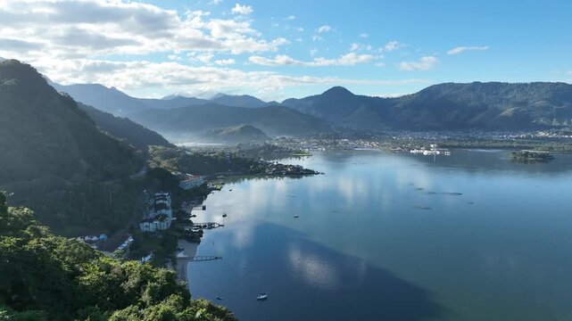 Angra dos Reis, Rio de Janeiro. Aerial view, establishing shot.