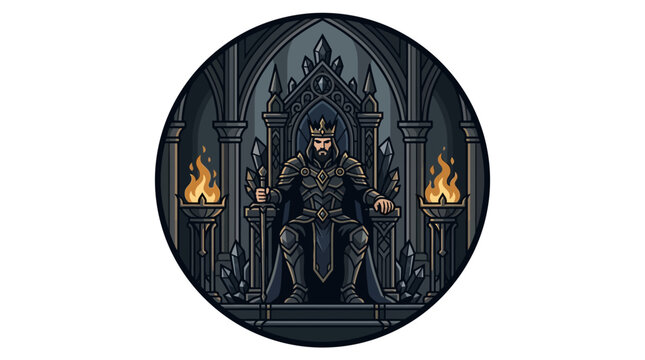 King sitting on a majestic throne in pixel art style