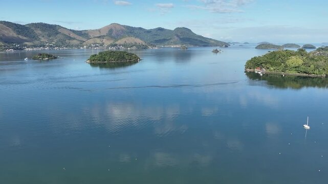 Angra dos Reis, Rio de Janeiro. Aerial view, establishing shot.