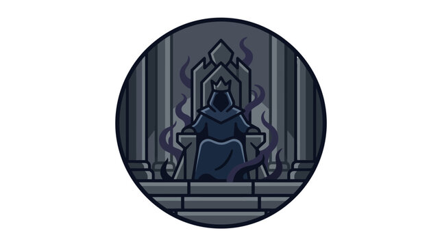 Dark hooded king sitting on a throne in a pixel art style