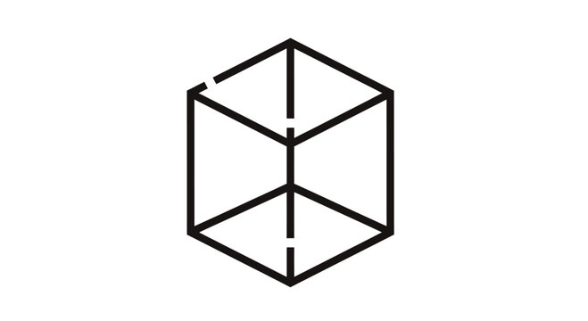 Minimalist black isometric wireframe cube on white background.