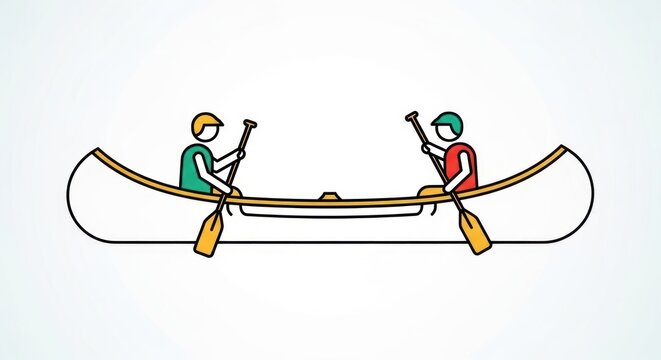 People in a canoe rowing on water outdoors vector illustration