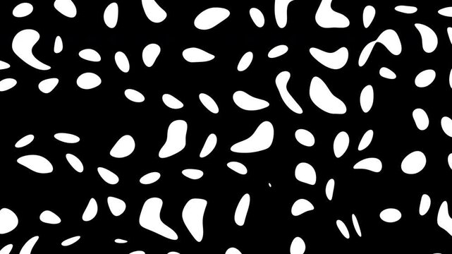 Seamless looping animation of monochrome organic abstract shapes drifting across a black background. High-contrast white forms create a hypnotic