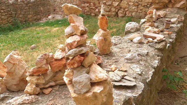 Stone figurines on the Castle of Csesznek in Hungary