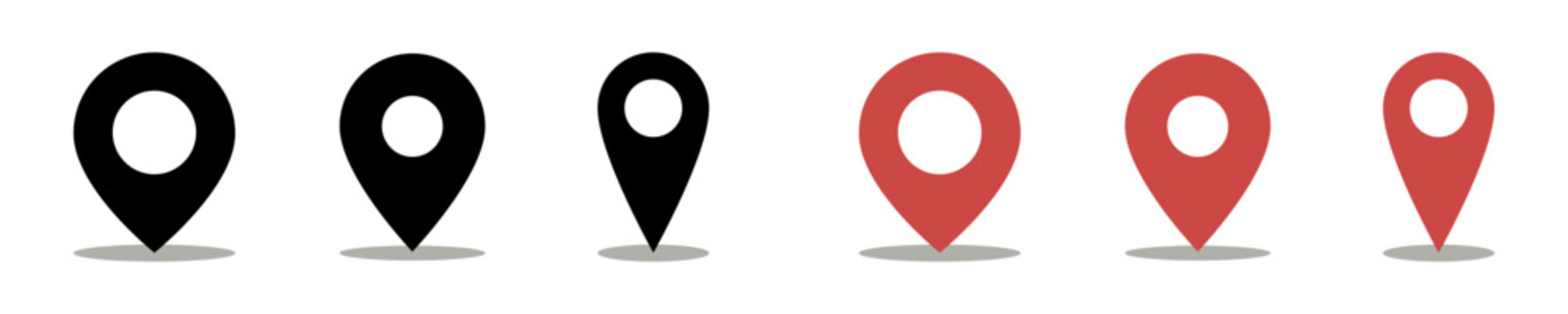6 iconos de marcadores de ubicaci&oacute;n para navegaci&oacute;n que representan geolocalizaci&oacute;n, mapas y destinos, estilo s&oacute;lido