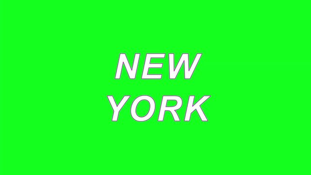New York city label glitch animation on a plain black background