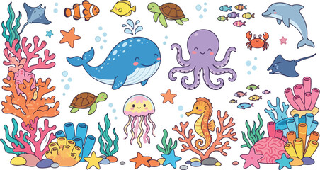 Obraz premium Vibrant ocean scene with diverse marine life including colorful fish and coral near 541.eps