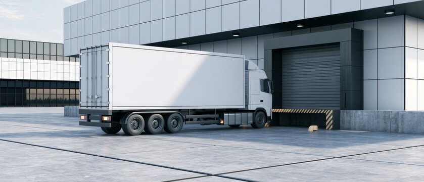 Delivery truck arrives at loading dock for unloading goods in a warehouse setting