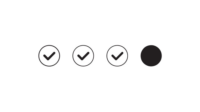 Progress status icons with check marks and filled circle
