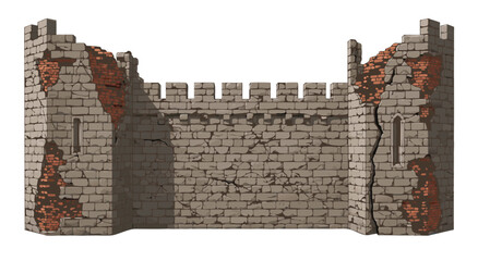 Ruined Ancient Medieval Castle Wall Vector Illustration Design Featuring Weathered Stone Fortification Elements for Historic Architectural Projects © Purnomo Semlirick