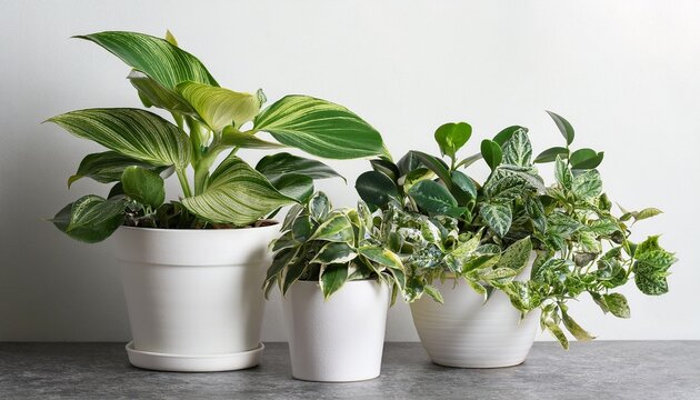 jade plant pothos snake plant and ficus and in a white flower pot house plants