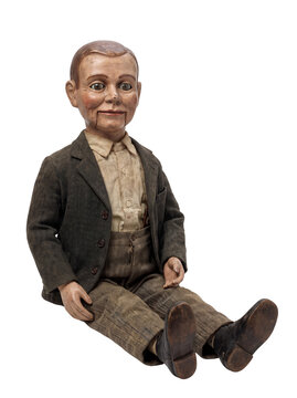 Vintage Ventriloquist Dummy Antique Puppet Sitting Isolated