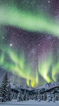 Stunning Aurora Borealis Dances Over Snowy Mountain Landscape